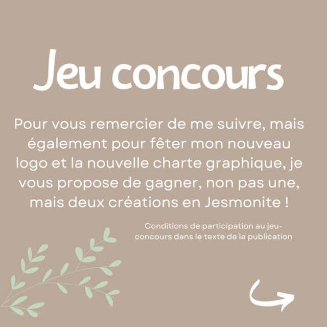 📣 Alerte Jeu-concours !!! 📣
Pour vous remercier d'être un peu plus d'une centaine à me suivre ici, j'ai décidé d'organiser un jeu-concours ! Et à l'occasion de la sortie de mon nouveau logo et charte graphique, je vous propose de gagner, non pas un, mais deux lots par tirage au sort !!
Pour participer, c'est simple : 
🌸 Aime ce post ❤️
🌸 Partage ce post dans ta story en mentionnant @le.labocreatif
🌸 Commente ce post en indiquant le lot que tu souhaites gagner
Vous devez également résider en France Métropolitaine et avoir plus de 18 ans.
Tirage au sort dimanche 02 juin à 21h en story !
Bonne chance à tous ! 🤞🍀
Jeu-concours non géré par Instagram.
#jeuconcours #jeu #concours #tirageausort #artisanat #jesmonite #faitmain #madeinfrance #madeinisere